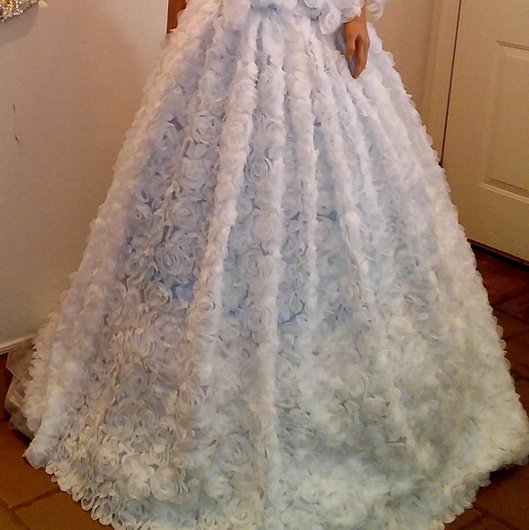 SAMPLE GOWN ONLY - "BROOKLYN" White/Blue Woodland Princess Wedding Ballgown Set - Picture 13 of 13